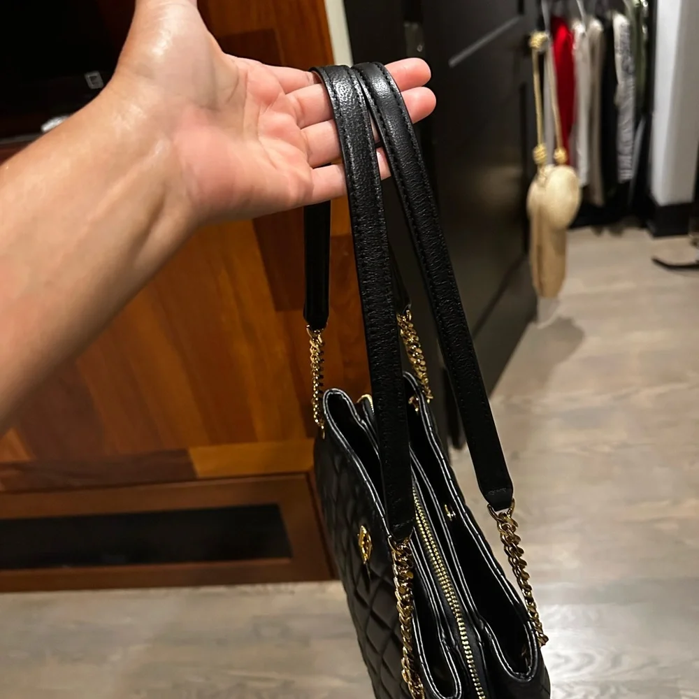 Karl Lagerfeld Black Quilted Shoulder Bag with Gold Chain Detail